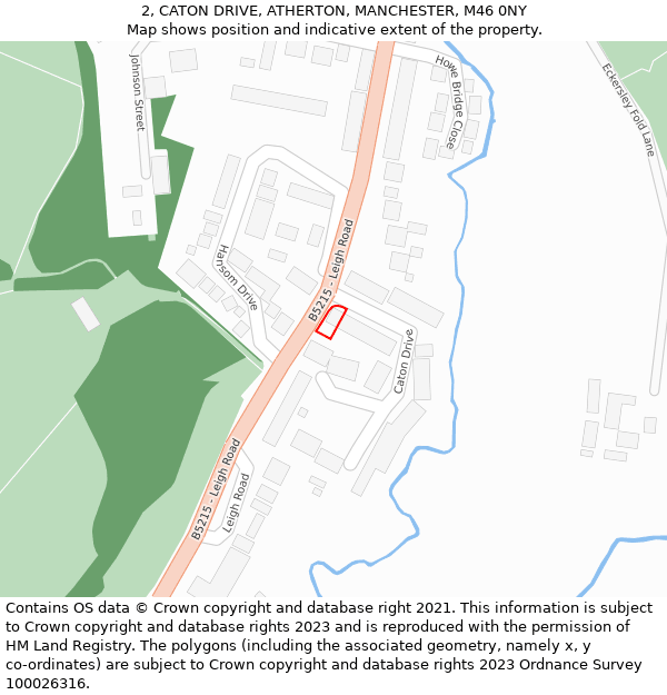 2, CATON DRIVE, ATHERTON, MANCHESTER, M46 0NY: Location map and indicative extent of plot
