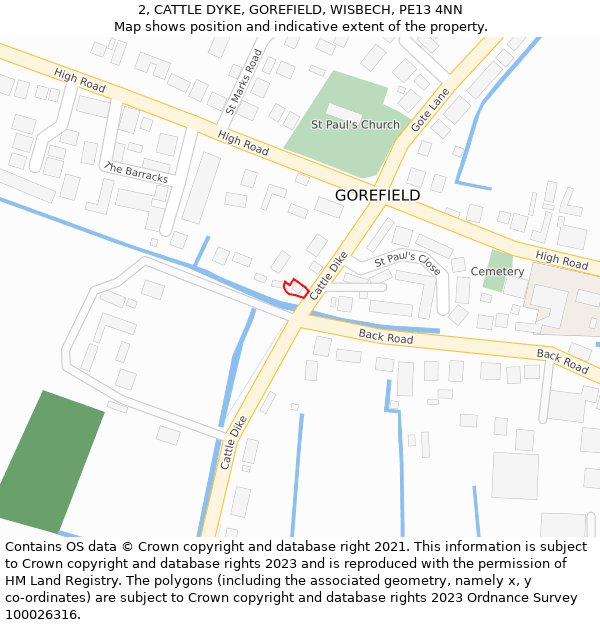 2, CATTLE DYKE, GOREFIELD, WISBECH, PE13 4NN: Location map and indicative extent of plot