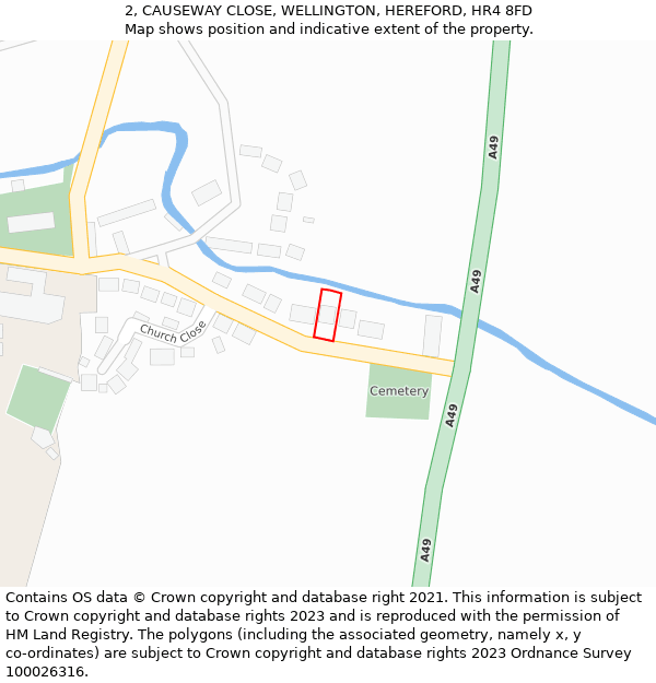 2, CAUSEWAY CLOSE, WELLINGTON, HEREFORD, HR4 8FD: Location map and indicative extent of plot