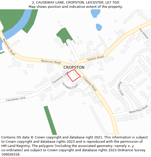 2, CAUSEWAY LANE, CROPSTON, LEICESTER, LE7 7GD: Location map and indicative extent of plot