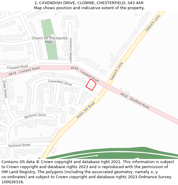 2, CAVENDISH DRIVE, CLOWNE, CHESTERFIELD, S43 4AR: Location map and indicative extent of plot