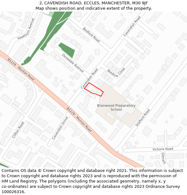 2, CAVENDISH ROAD, ECCLES, MANCHESTER, M30 9JF: Location map and indicative extent of plot