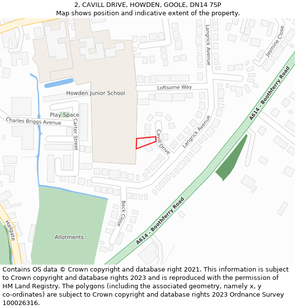 2, CAVILL DRIVE, HOWDEN, GOOLE, DN14 7SP: Location map and indicative extent of plot