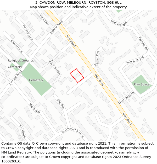 2, CAWDON ROW, MELBOURN, ROYSTON, SG8 6UL: Location map and indicative extent of plot