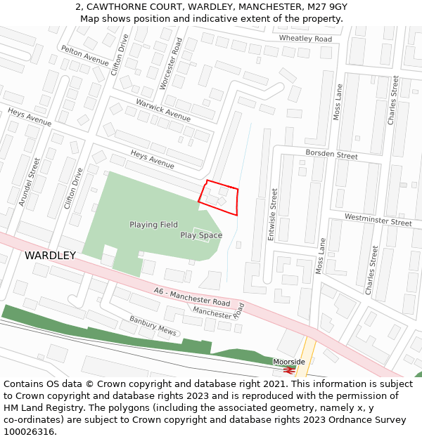 2, CAWTHORNE COURT, WARDLEY, MANCHESTER, M27 9GY: Location map and indicative extent of plot