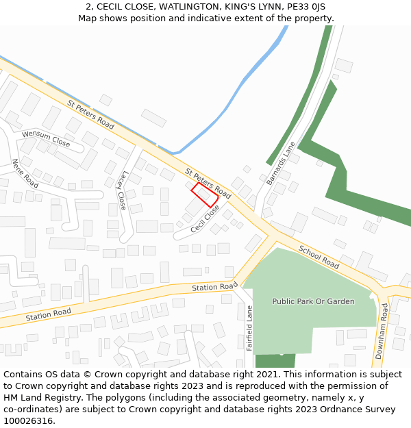 2, CECIL CLOSE, WATLINGTON, KING'S LYNN, PE33 0JS: Location map and indicative extent of plot