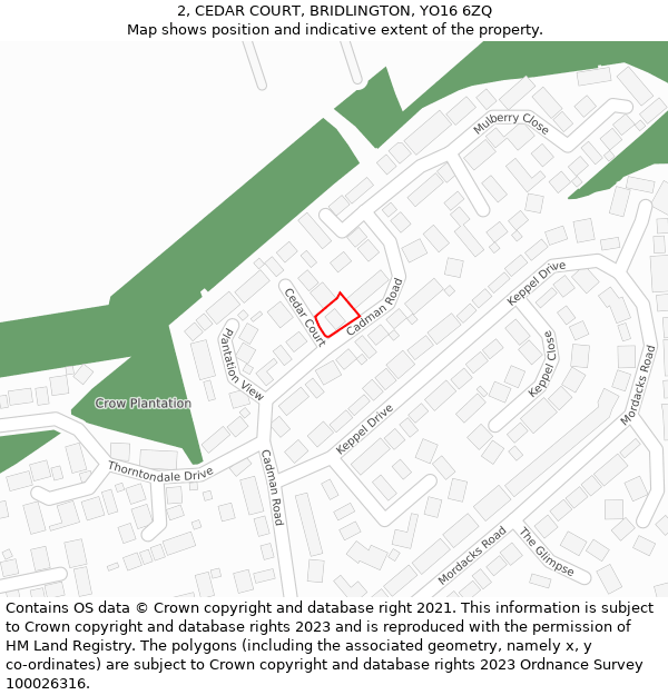 2, CEDAR COURT, BRIDLINGTON, YO16 6ZQ: Location map and indicative extent of plot