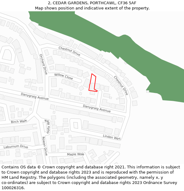 2, CEDAR GARDENS, PORTHCAWL, CF36 5AF: Location map and indicative extent of plot