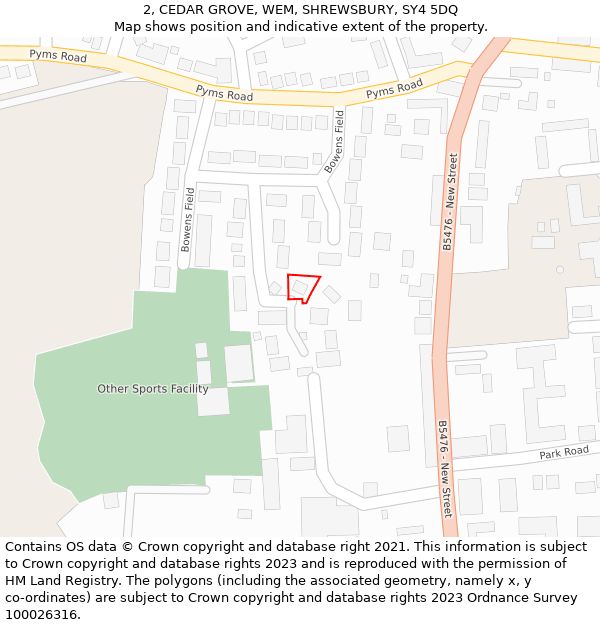 2, CEDAR GROVE, WEM, SHREWSBURY, SY4 5DQ: Location map and indicative extent of plot