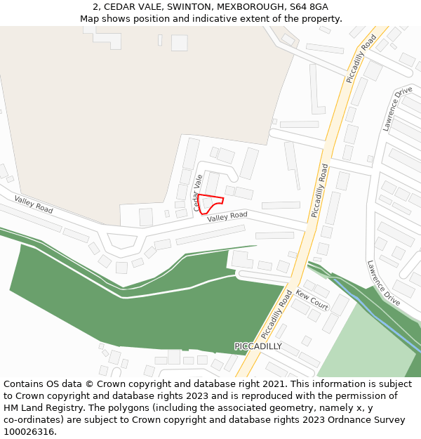 2, CEDAR VALE, SWINTON, MEXBOROUGH, S64 8GA: Location map and indicative extent of plot