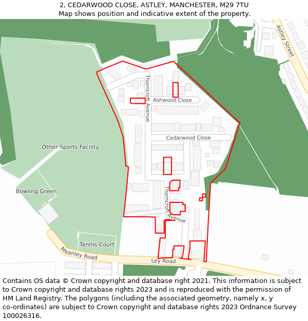 2, CEDARWOOD CLOSE, ASTLEY, MANCHESTER, M29 7TU: Location map and indicative extent of plot