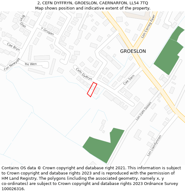 2, CEFN DYFFRYN, GROESLON, CAERNARFON, LL54 7TQ: Location map and indicative extent of plot