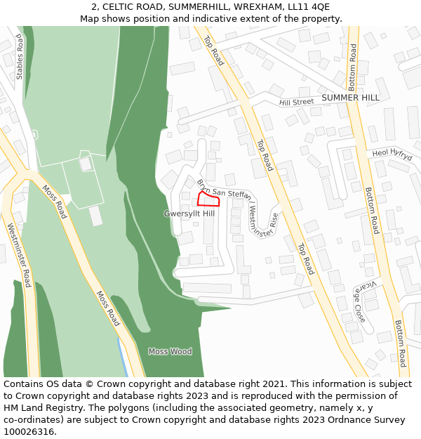 2, CELTIC ROAD, SUMMERHILL, WREXHAM, LL11 4QE: Location map and indicative extent of plot