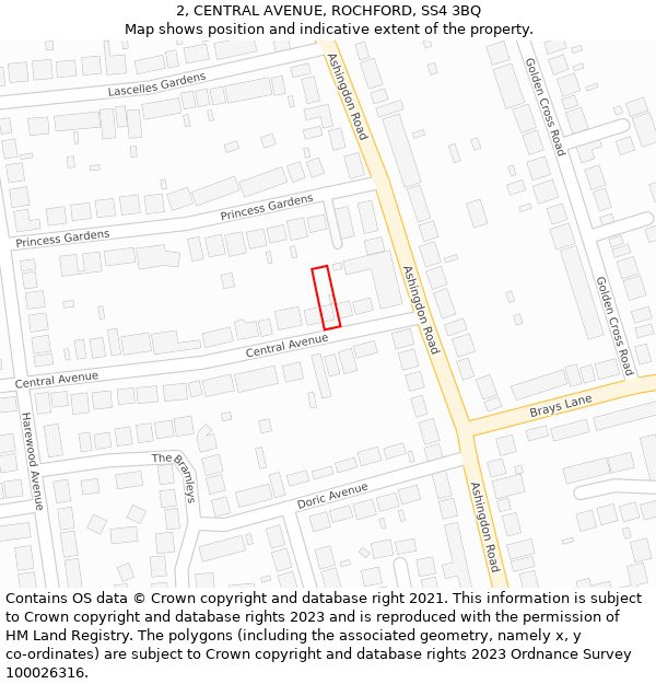 2, CENTRAL AVENUE, ROCHFORD, SS4 3BQ: Location map and indicative extent of plot