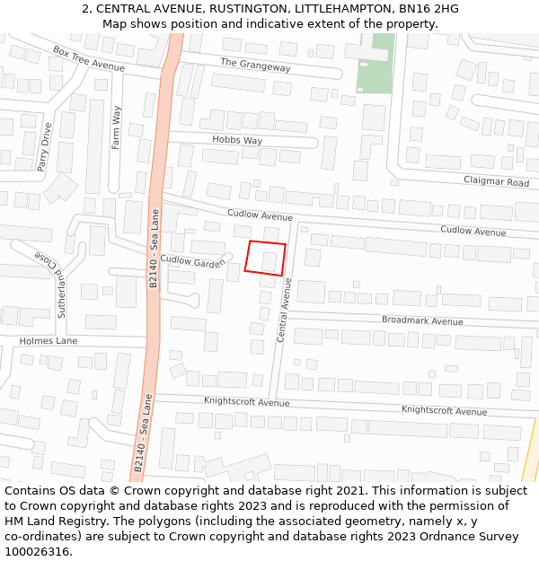 2, CENTRAL AVENUE, RUSTINGTON, LITTLEHAMPTON, BN16 2HG: Location map and indicative extent of plot