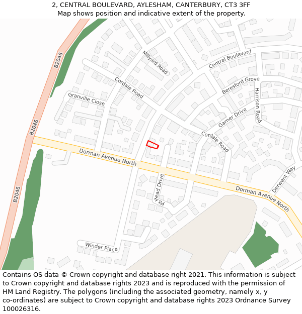 2, CENTRAL BOULEVARD, AYLESHAM, CANTERBURY, CT3 3FF: Location map and indicative extent of plot