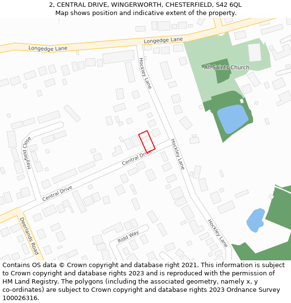 2, CENTRAL DRIVE, WINGERWORTH, CHESTERFIELD, S42 6QL: Location map and indicative extent of plot