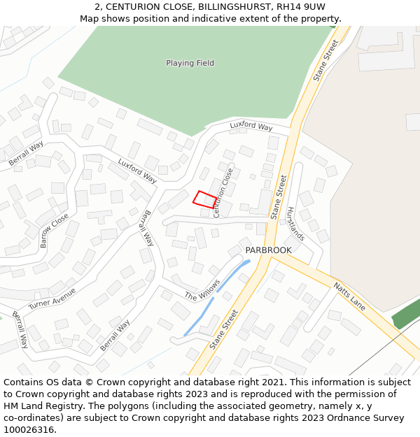 2, CENTURION CLOSE, BILLINGSHURST, RH14 9UW: Location map and indicative extent of plot