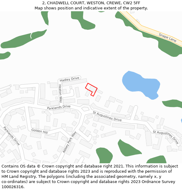 2, CHADWELL COURT, WESTON, CREWE, CW2 5FF: Location map and indicative extent of plot