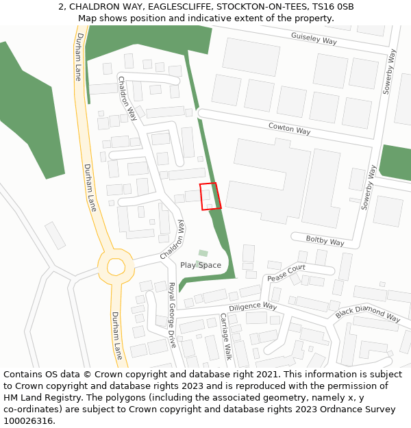 2, CHALDRON WAY, EAGLESCLIFFE, STOCKTON-ON-TEES, TS16 0SB: Location map and indicative extent of plot