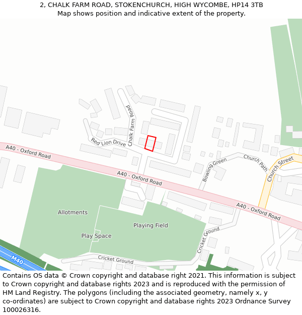 2, CHALK FARM ROAD, STOKENCHURCH, HIGH WYCOMBE, HP14 3TB: Location map and indicative extent of plot