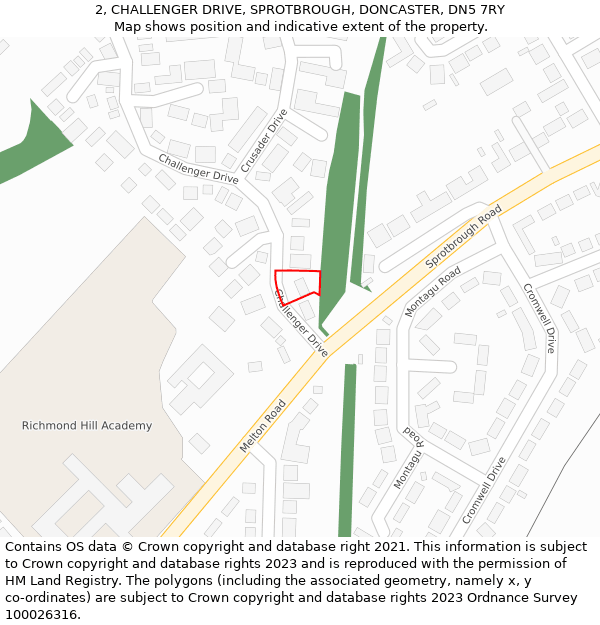 2, CHALLENGER DRIVE, SPROTBROUGH, DONCASTER, DN5 7RY: Location map and indicative extent of plot