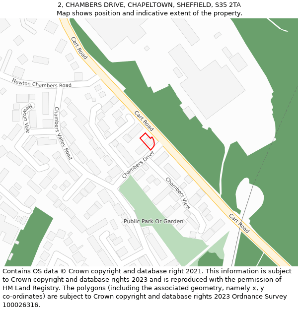 2, CHAMBERS DRIVE, CHAPELTOWN, SHEFFIELD, S35 2TA: Location map and indicative extent of plot