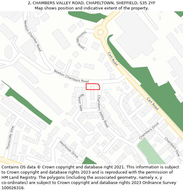2, CHAMBERS VALLEY ROAD, CHAPELTOWN, SHEFFIELD, S35 2YF: Location map and indicative extent of plot