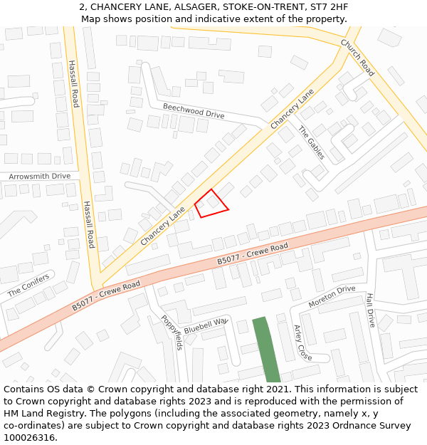 2, CHANCERY LANE, ALSAGER, STOKE-ON-TRENT, ST7 2HF: Location map and indicative extent of plot