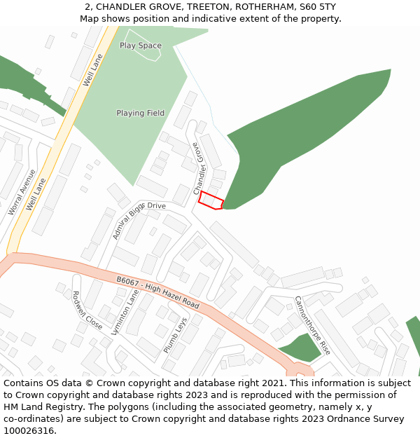 2, CHANDLER GROVE, TREETON, ROTHERHAM, S60 5TY: Location map and indicative extent of plot