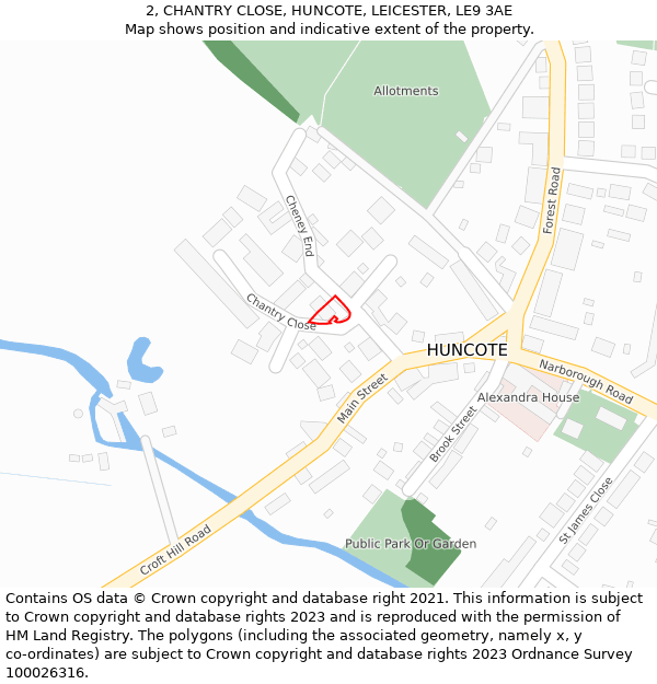 2, CHANTRY CLOSE, HUNCOTE, LEICESTER, LE9 3AE: Location map and indicative extent of plot