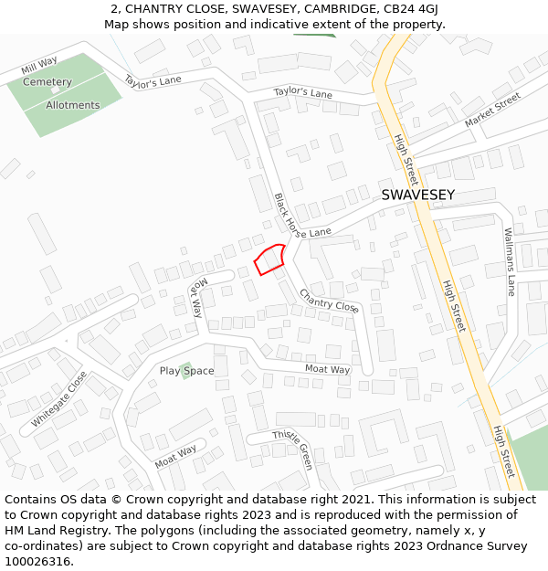 2, CHANTRY CLOSE, SWAVESEY, CAMBRIDGE, CB24 4GJ: Location map and indicative extent of plot