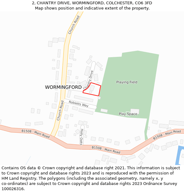 2, CHANTRY DRIVE, WORMINGFORD, COLCHESTER, CO6 3FD: Location map and indicative extent of plot