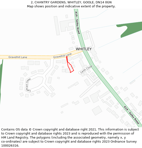 2, CHANTRY GARDENS, WHITLEY, GOOLE, DN14 0GN: Location map and indicative extent of plot