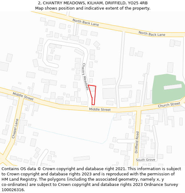 2, CHANTRY MEADOWS, KILHAM, DRIFFIELD, YO25 4RB: Location map and indicative extent of plot