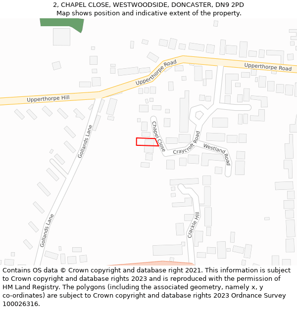 2, CHAPEL CLOSE, WESTWOODSIDE, DONCASTER, DN9 2PD: Location map and indicative extent of plot