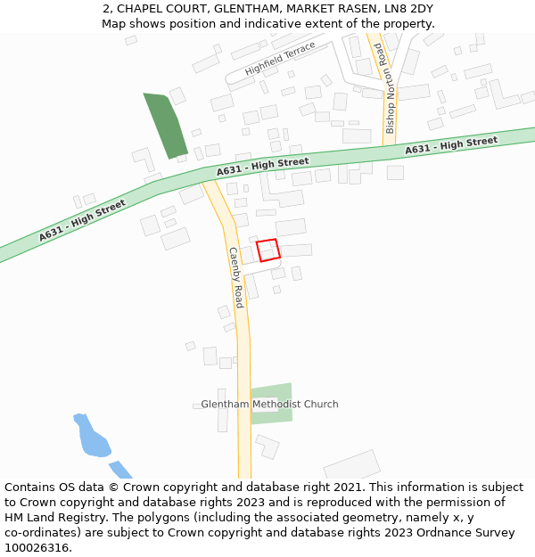 2, CHAPEL COURT, GLENTHAM, MARKET RASEN, LN8 2DY: Location map and indicative extent of plot