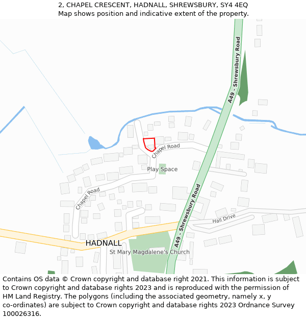 2, CHAPEL CRESCENT, HADNALL, SHREWSBURY, SY4 4EQ: Location map and indicative extent of plot