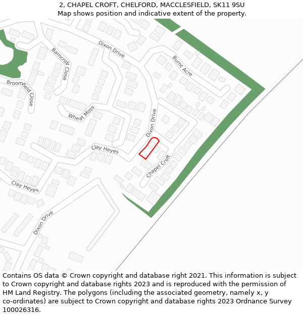 2, CHAPEL CROFT, CHELFORD, MACCLESFIELD, SK11 9SU: Location map and indicative extent of plot