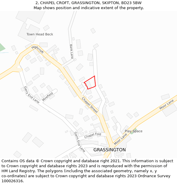 2, CHAPEL CROFT, GRASSINGTON, SKIPTON, BD23 5BW: Location map and indicative extent of plot