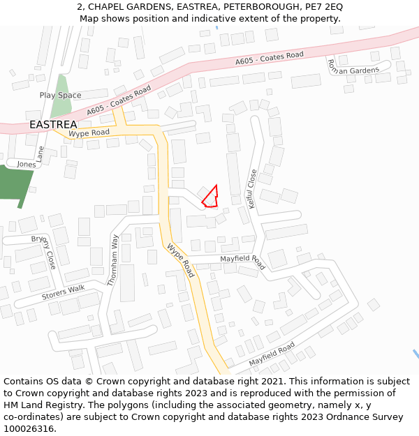 2, CHAPEL GARDENS, EASTREA, PETERBOROUGH, PE7 2EQ: Location map and indicative extent of plot