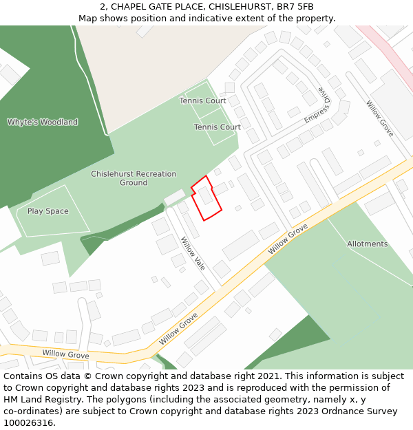 2, CHAPEL GATE PLACE, CHISLEHURST, BR7 5FB: Location map and indicative extent of plot