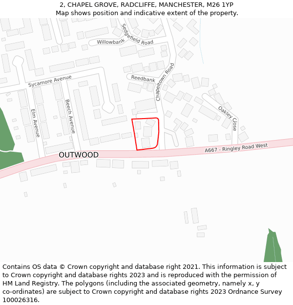 2, CHAPEL GROVE, RADCLIFFE, MANCHESTER, M26 1YP: Location map and indicative extent of plot