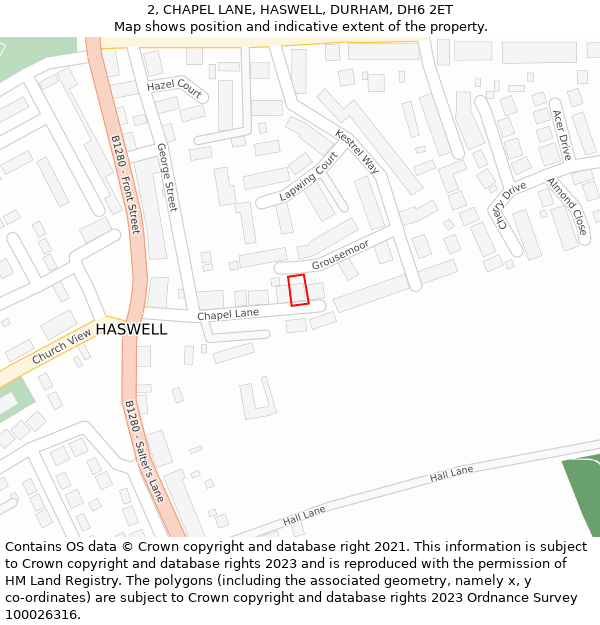 2, CHAPEL LANE, HASWELL, DURHAM, DH6 2ET: Location map and indicative extent of plot