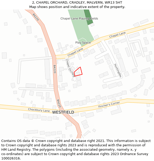 2, CHAPEL ORCHARD, CRADLEY, MALVERN, WR13 5HT: Location map and indicative extent of plot