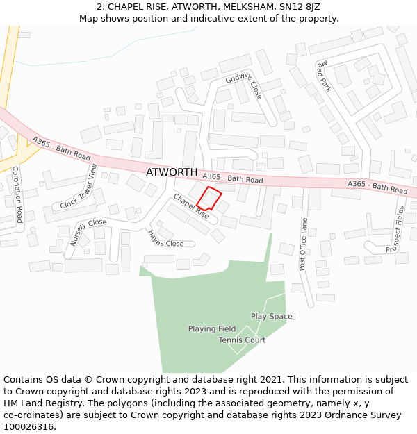 2, CHAPEL RISE, ATWORTH, MELKSHAM, SN12 8JZ: Location map and indicative extent of plot