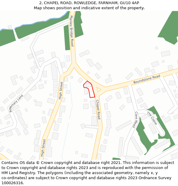 2, CHAPEL ROAD, ROWLEDGE, FARNHAM, GU10 4AP: Location map and indicative extent of plot