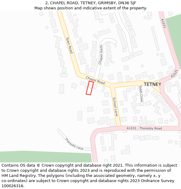 2, CHAPEL ROAD, TETNEY, GRIMSBY, DN36 5JF: Location map and indicative extent of plot