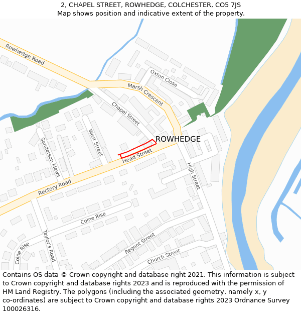 2, CHAPEL STREET, ROWHEDGE, COLCHESTER, CO5 7JS: Location map and indicative extent of plot