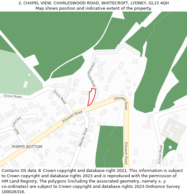 2, CHAPEL VIEW, CHARLESWOOD ROAD, WHITECROFT, LYDNEY, GL15 4QH: Location map and indicative extent of plot
